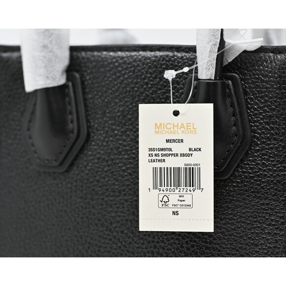 Michael Kors MK Mercer Extra Small NS Crossbody Bag Purse Black Gold Leather NWT - Picture 8 of 12